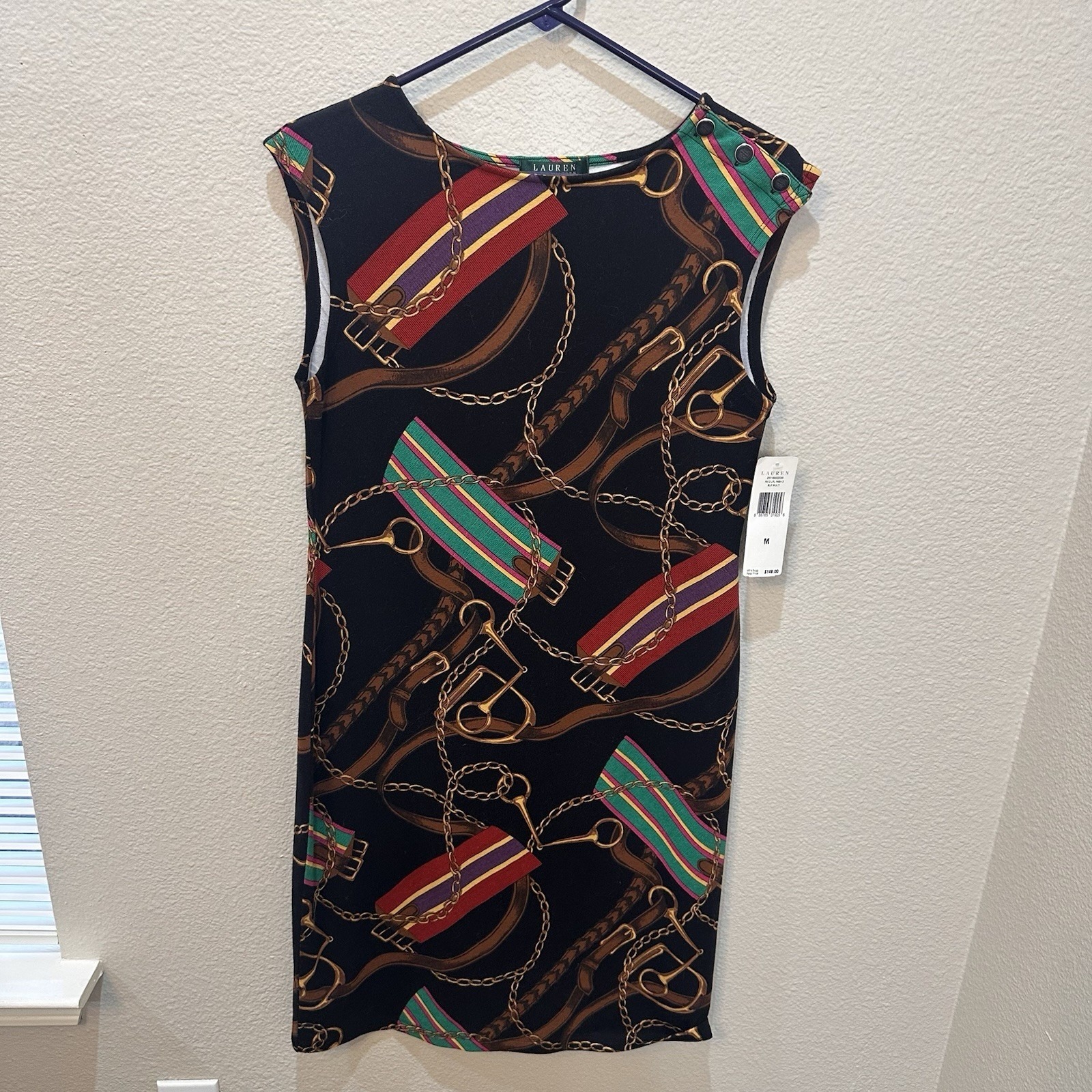 Lauren Ralph Lauren Equestrian Print Jersey Dress M Nwt Sheath Stretch Heritage